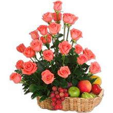 Pink Roses and Fresh Fruits