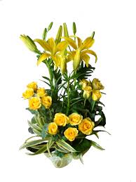Yellow Roses+ Yellow Liliums Basket