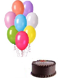1/2 Kg Chocolate Cake with 10 Air filled balloons