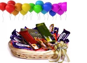 Basket of Mix Cadburys Chocolates 10 Balloons