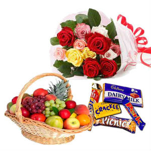 12 mix roses Fruits Basket 5 cadburys chocolates