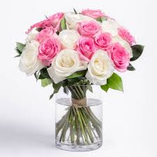 Pink and white roses in Vase