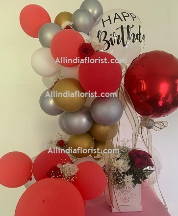 30 White Red Gold Silver Balloons Air filled with happy birthday printed balloon 12 roses