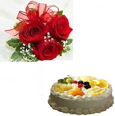 1 Kg fresh fruit Cake 3 roses