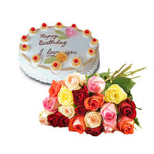 1/2 Kg Cake and 12  roses bunch