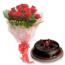 1/2 Kg Chocolate Truffle Cake with 24 Red roses bouquet