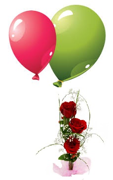 2 Air Filled Balloons with 3 Red Roses