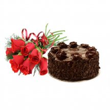 1/2 Kg chocolate Cake and 6 red roses bunch