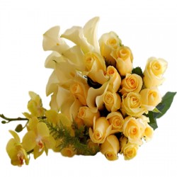 Yellow roses with white liliums