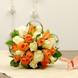 Two Dozen orange and white Roses Table Arrangement