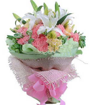 White Lilies and pink carnations bouquet