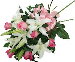 White Liliums and Pink Roses