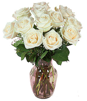 Dozen White Roses in a Vase