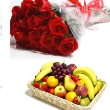 12 red roses 2 Kg Fruits basket