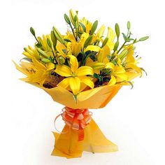 Yellow Lilies bouquet with yellow wrapping