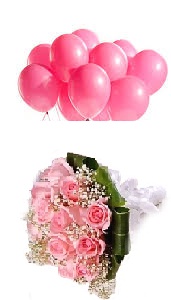 10 Pink Air inflated Balloons 10 Pink Roses