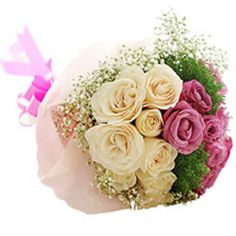 Dozen Pink and white Roses bouquet