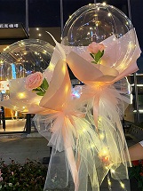 2 pink rose inside 2 transparent Luminous balloon with pink Wrapping