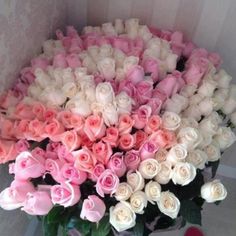 Basket of 100 Pink and White Roses