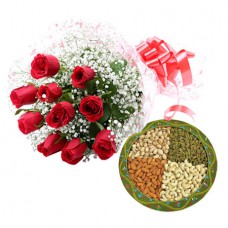 Gift Box of 1/2 kg Dry Fruit+12 red roses