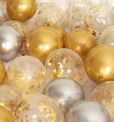 Confetti filled 30 Gold and Silver with transparent balloons big and small size