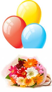 3 Air inflated Balloons with 10 Mix Gerberas