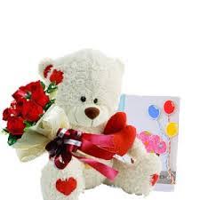 6 inch Teddy Bear and 6 Red Roses with Card