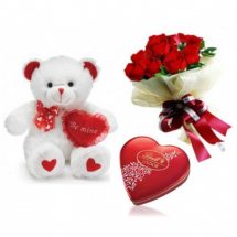 Teddy 6 inches 6 Red roses Valentine heart
