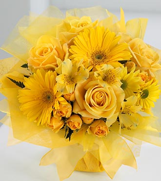 Basket of 50 Yellow Roses and yellow gerberas