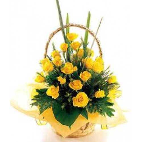 Basket of 18 Yellow Roses