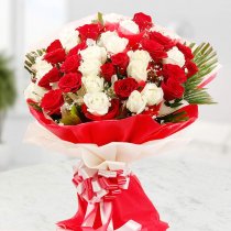 Two Dozen Hand-Tied Red and white Roses